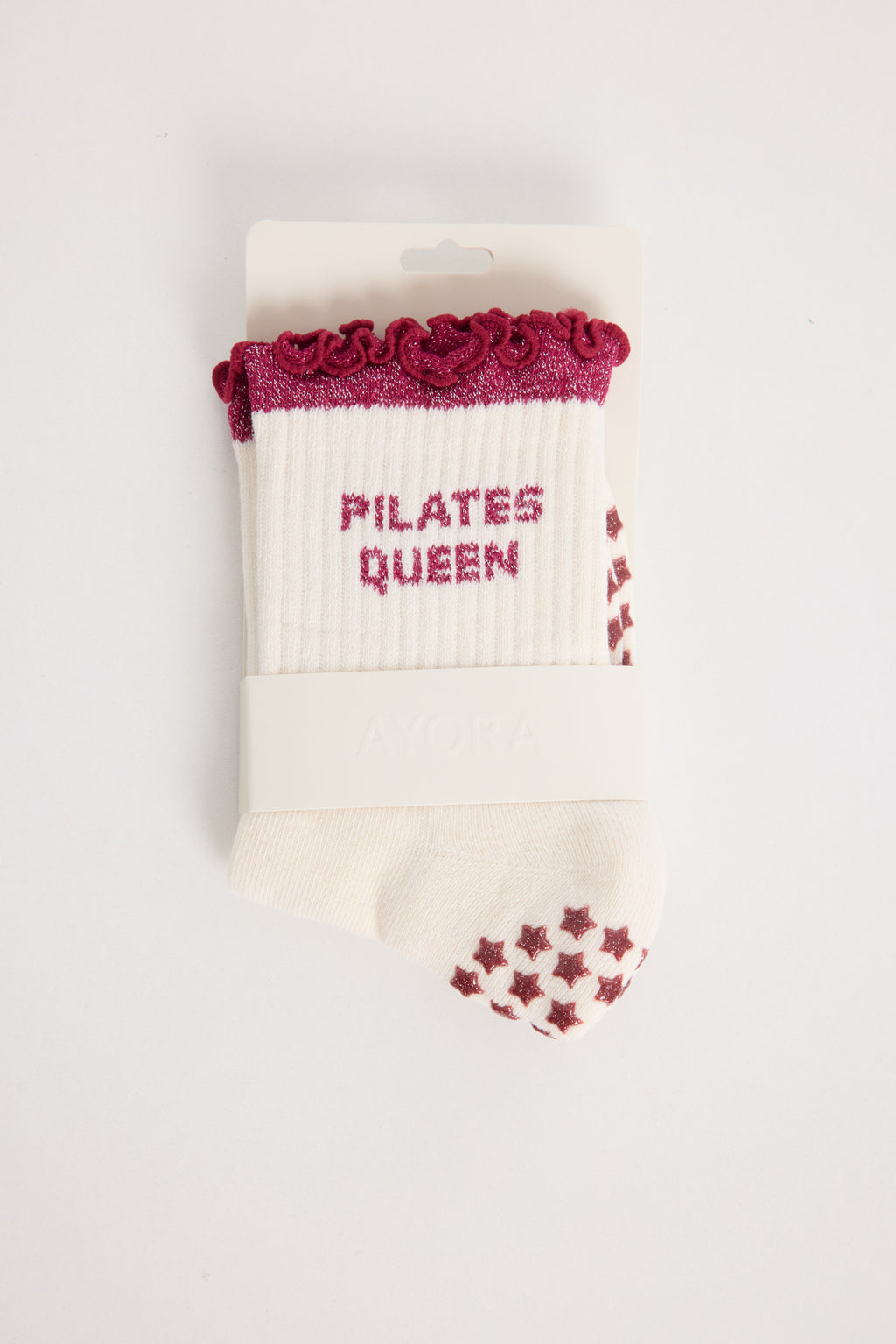 Chaussettes antidérapantes Pilates « Pilates Queen» – Bordeaux à Paillettes