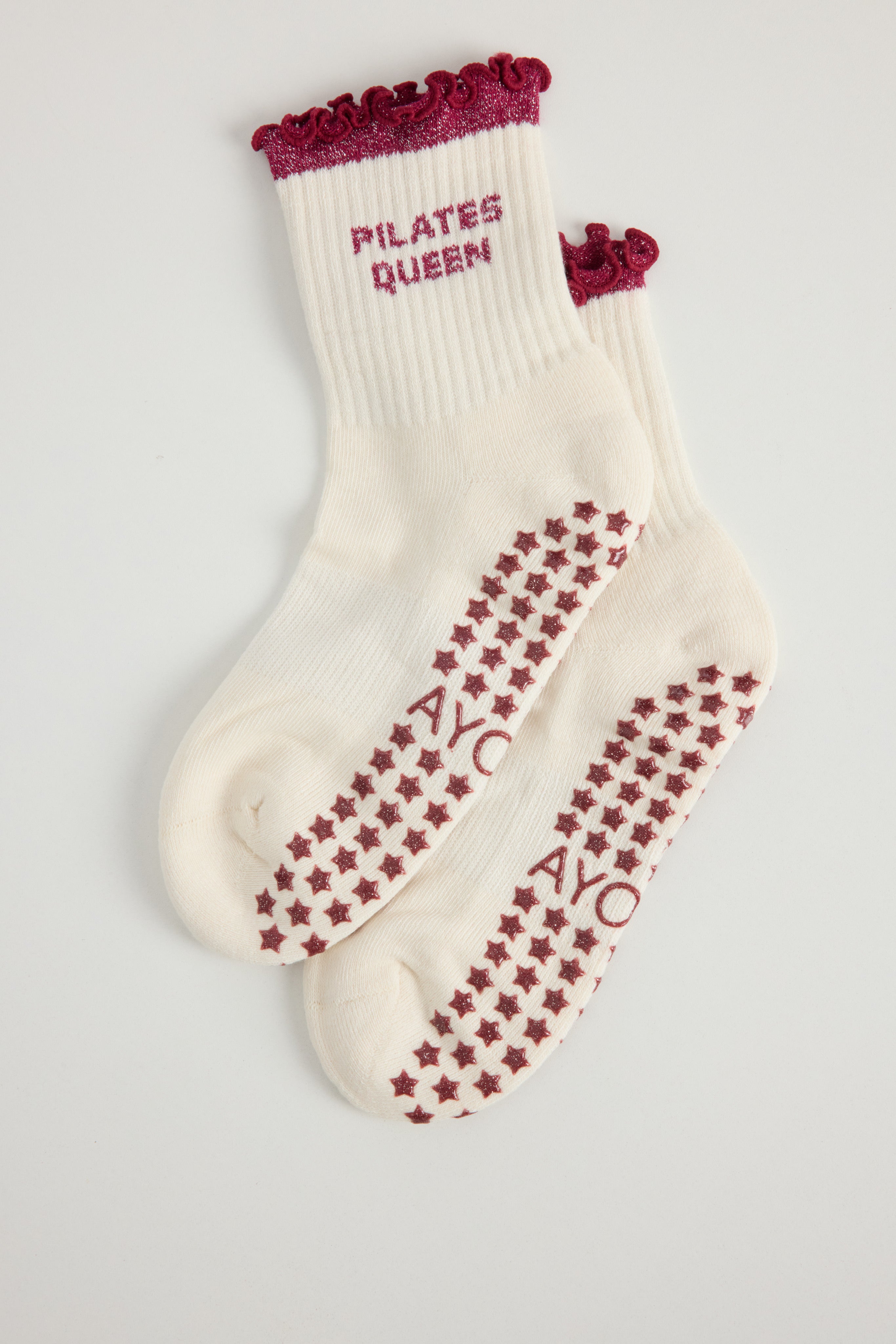 Chaussettes antidérapantes Pilates « Pilates Queen» – Bordeaux à Paillettes