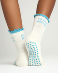 Chaussettes antidérapantes Pilates FRIZZY « Pilates Besties» – Turquoise à Paillettes