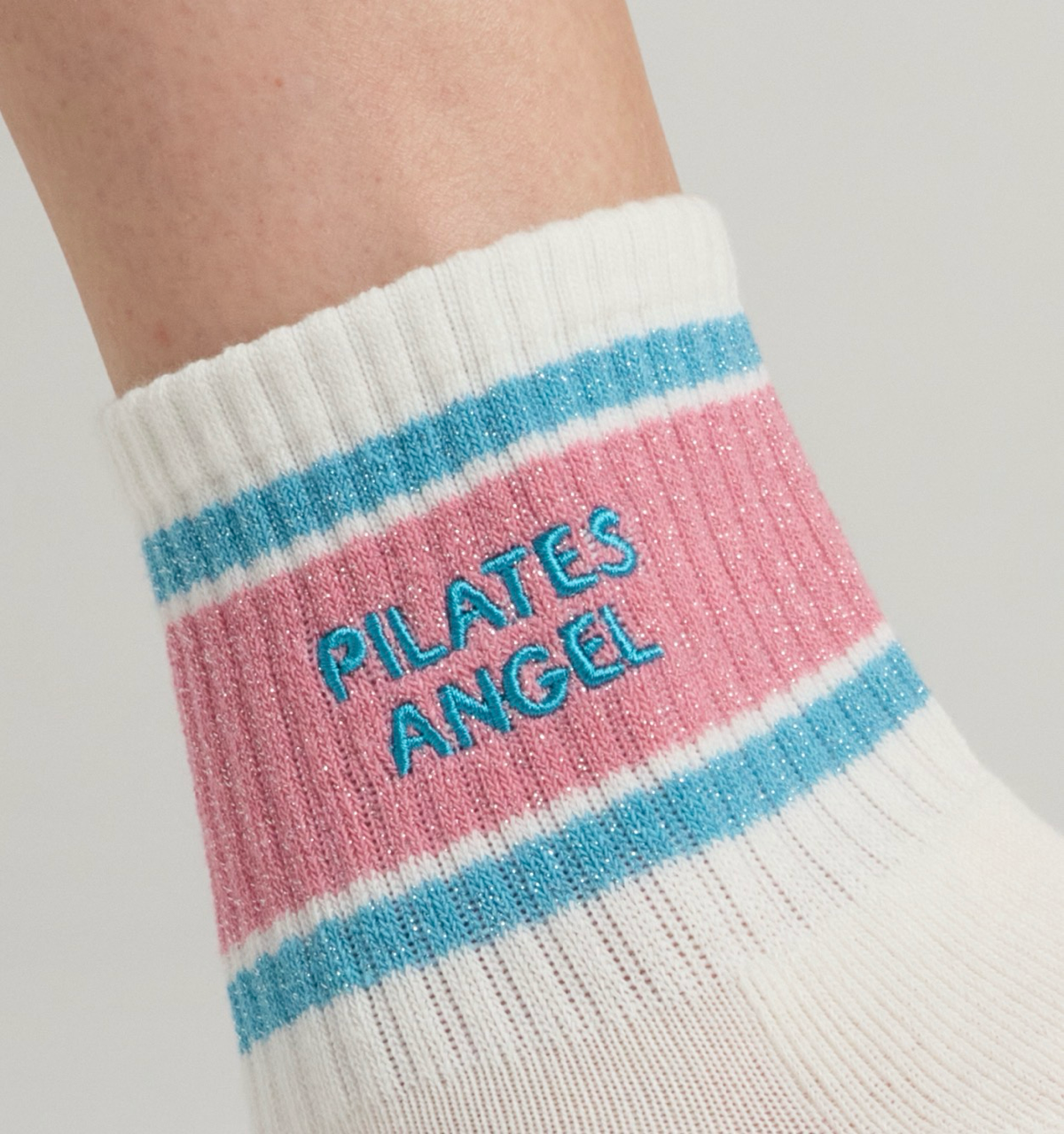 Chaussettes antidérapantes Pilates « Pilates Angel » – Rose et Turquoise à Paillettes