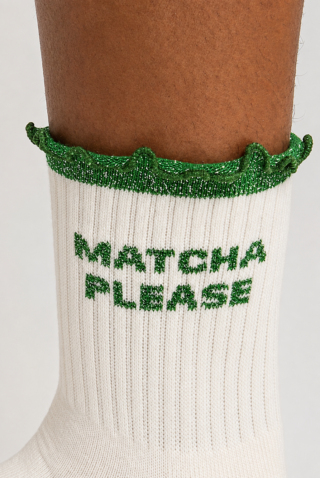 Chaussettes antidérapantes Pilates « Matcha Please» – Vert à paillettes