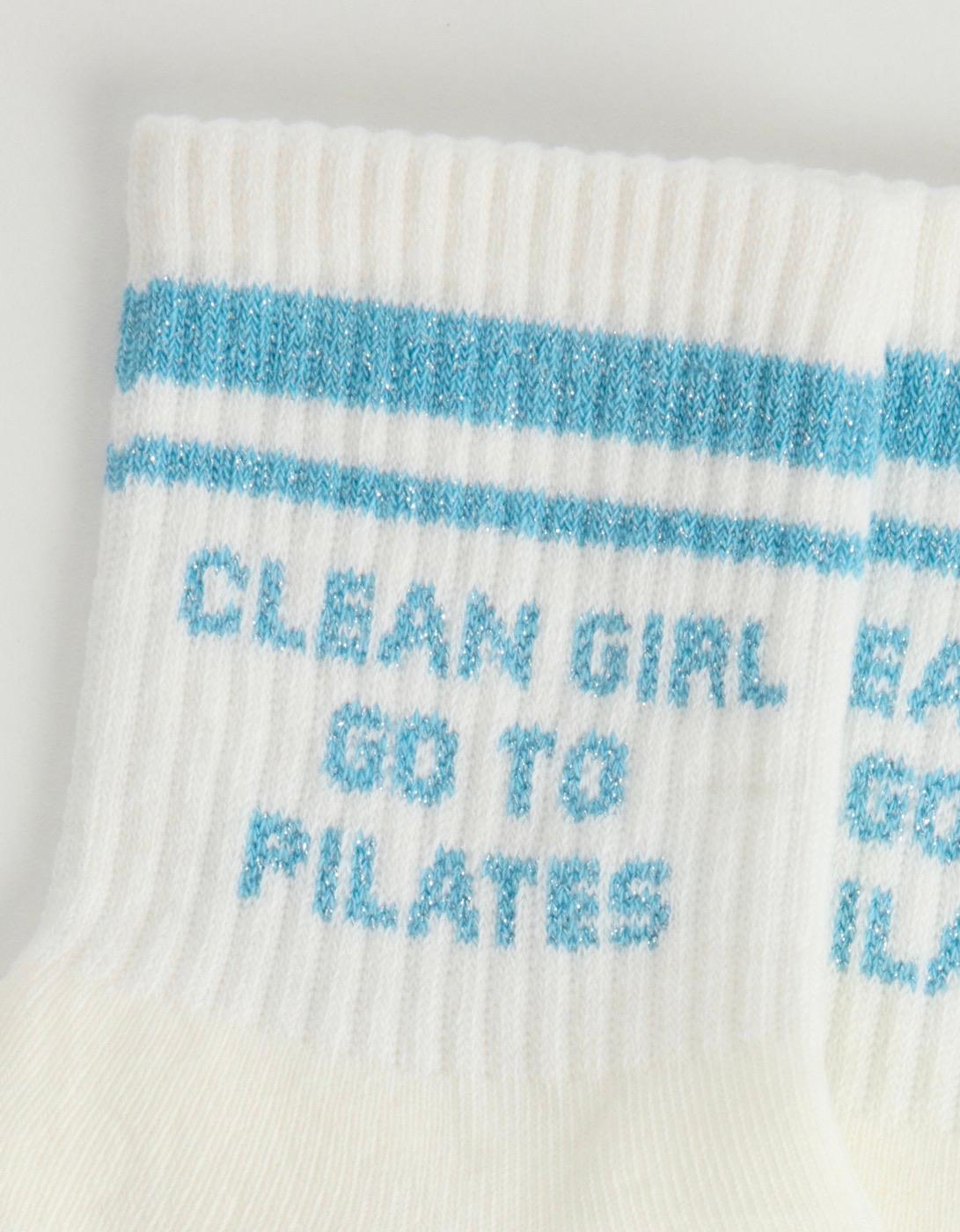 Chaussettes antidérapantes Pilates STRIPE «Clean Girl Go to Pilates» – Turquoise à Paillette