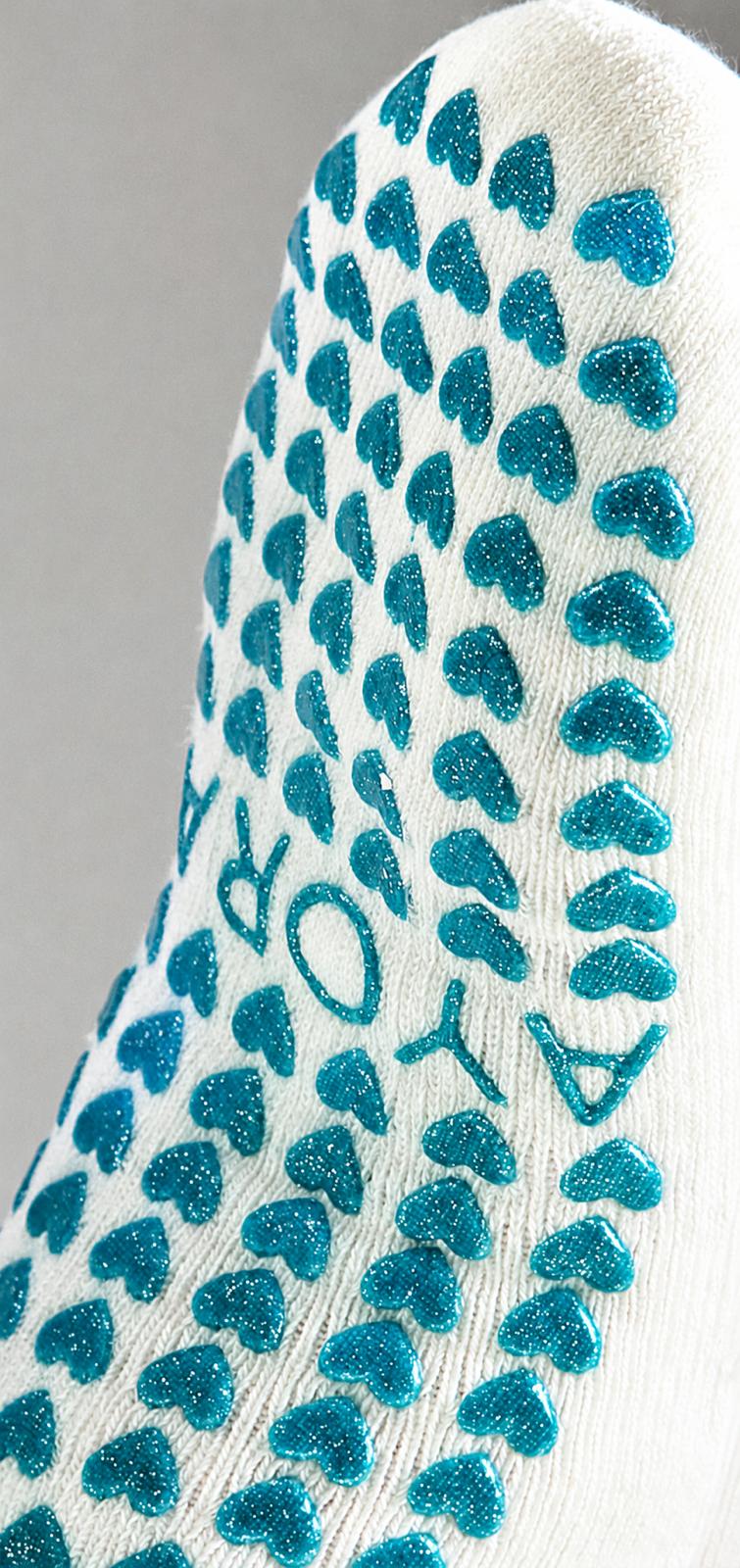 Chaussettes antidérapantes Pilates STRIPE «Clean Girl Go to Pilates» – Turquoise à Paillette