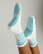 Chaussettes antidérapantes Pilates STRIPE «Clean Girl Go to Pilates» – Turquoise à Paillette