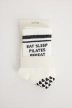 Chaussettes antidérapantes Pilates STRIPE « Eat Sleep Pilates Repeat » – Noir à Paillettes