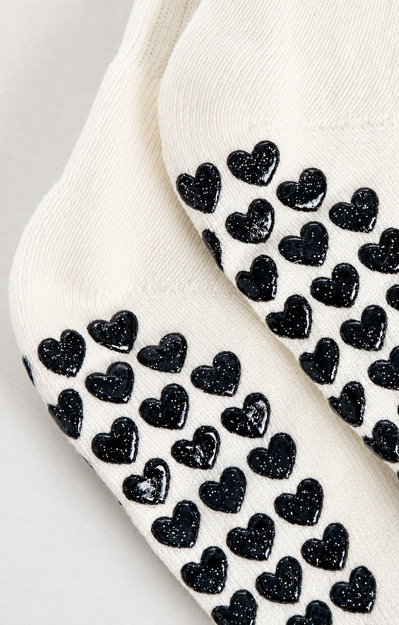 Chaussettes antidérapantes Pilates STRIPE « Eat Sleep Pilates Repeat » – Noir à Paillettes