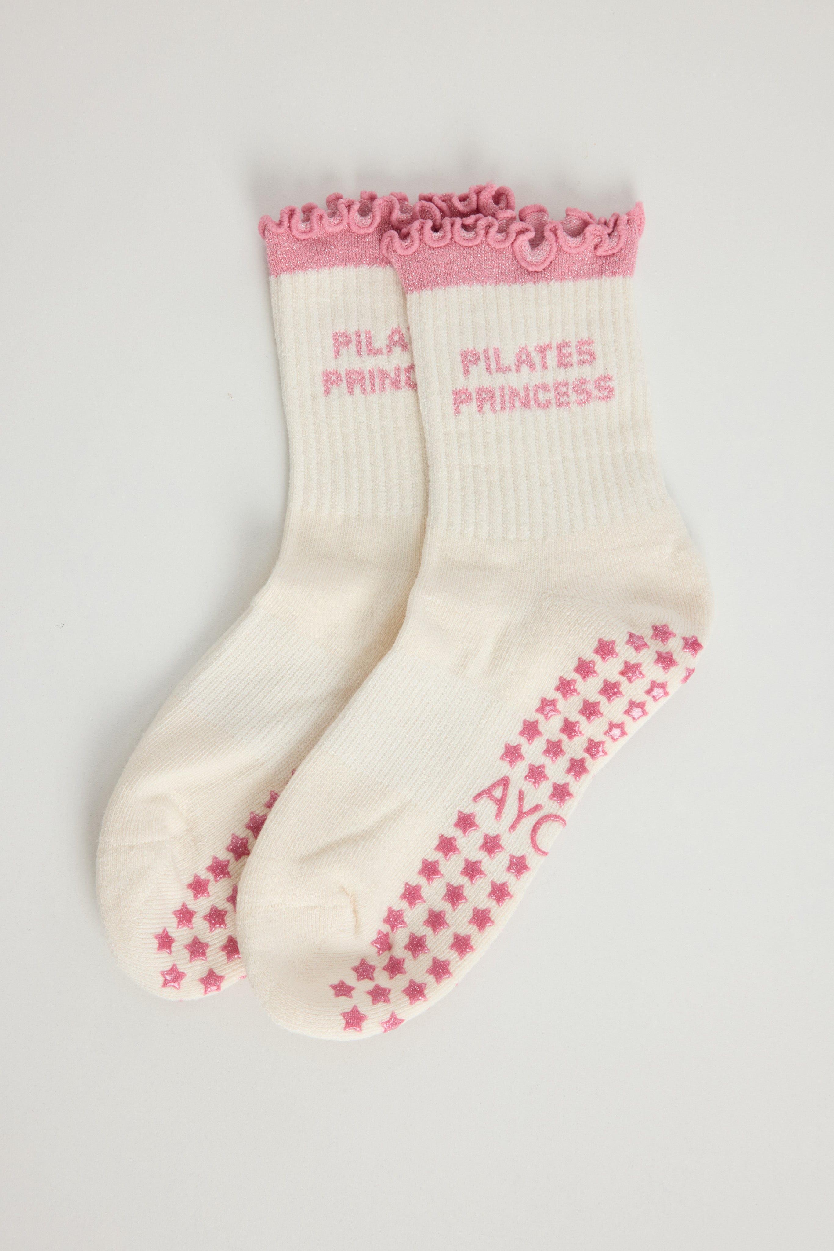 Chaussettes antidérapantes Pilates FRIZZY « Pilates Princess» – Rose à Paillettes