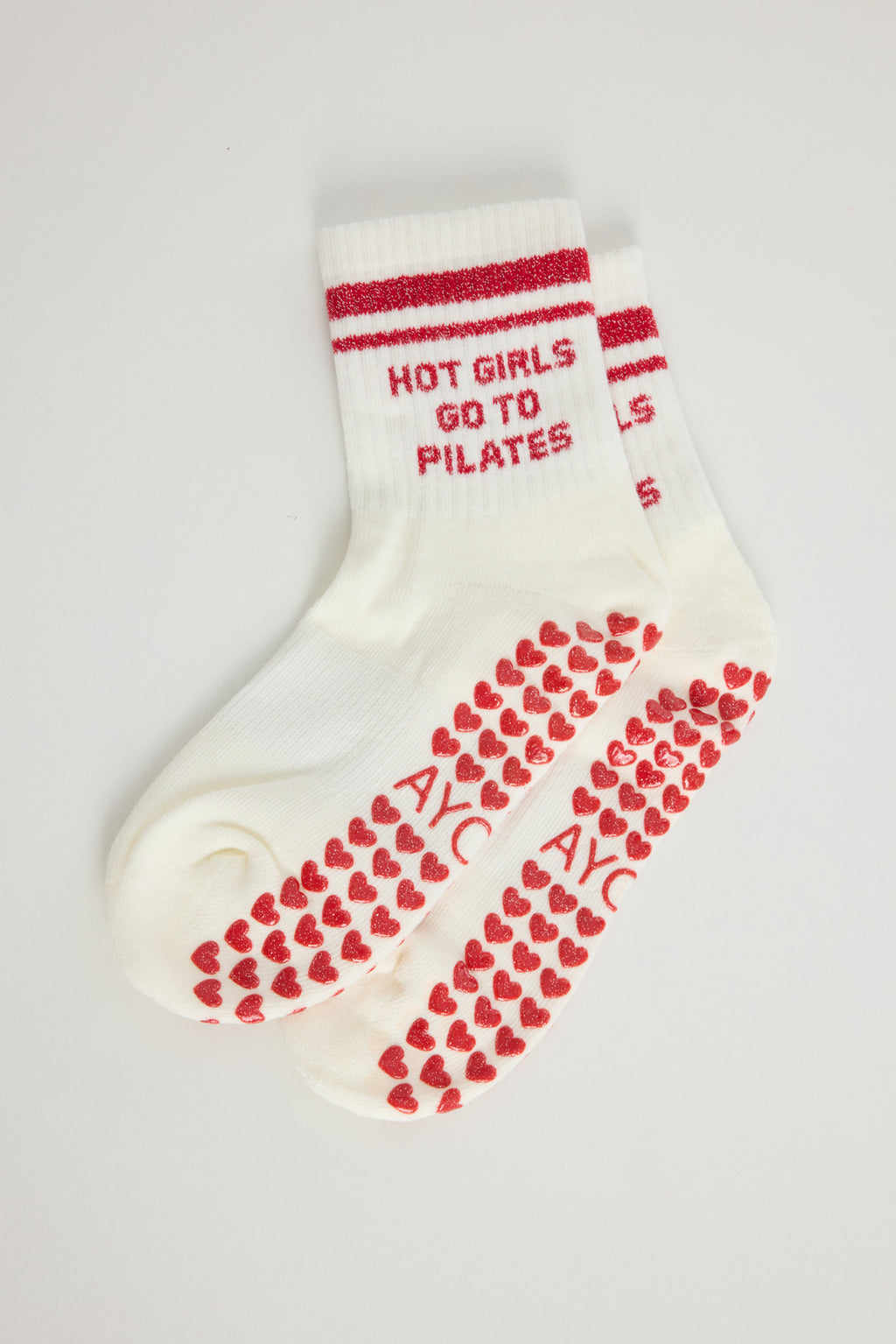 Chaussettes antidérapantes Pilates « Hot Girl Go To Pilates » – Rouge à Paillettes