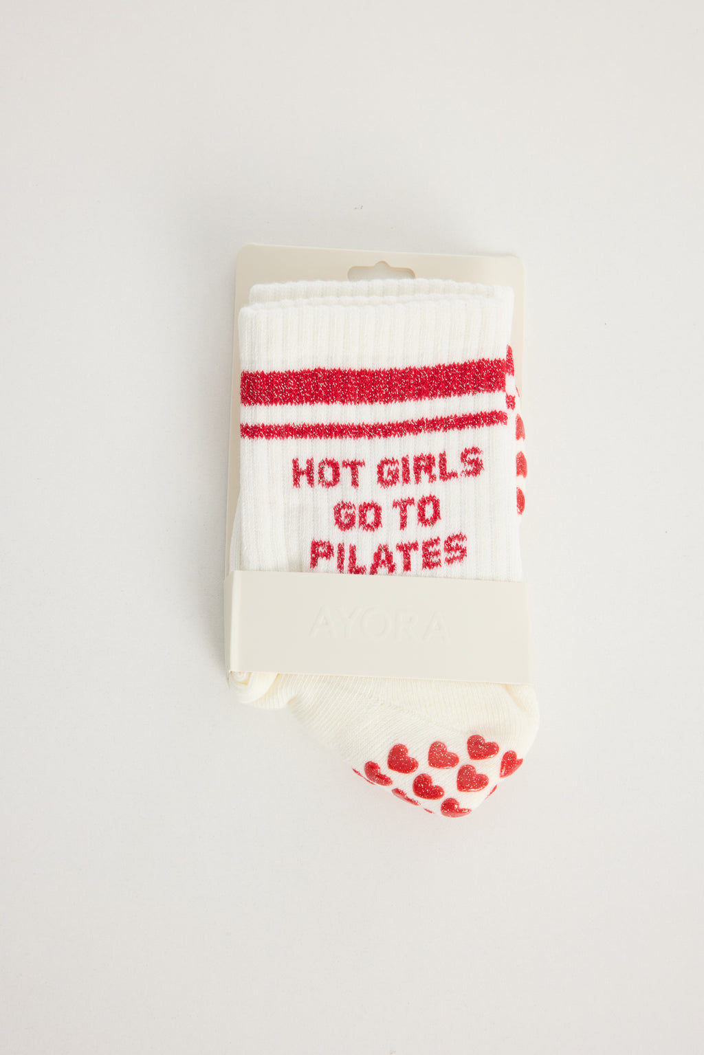 Chaussettes antidérapantes Pilates « Hot Girl Go To Pilates » – Rouge à Paillettes