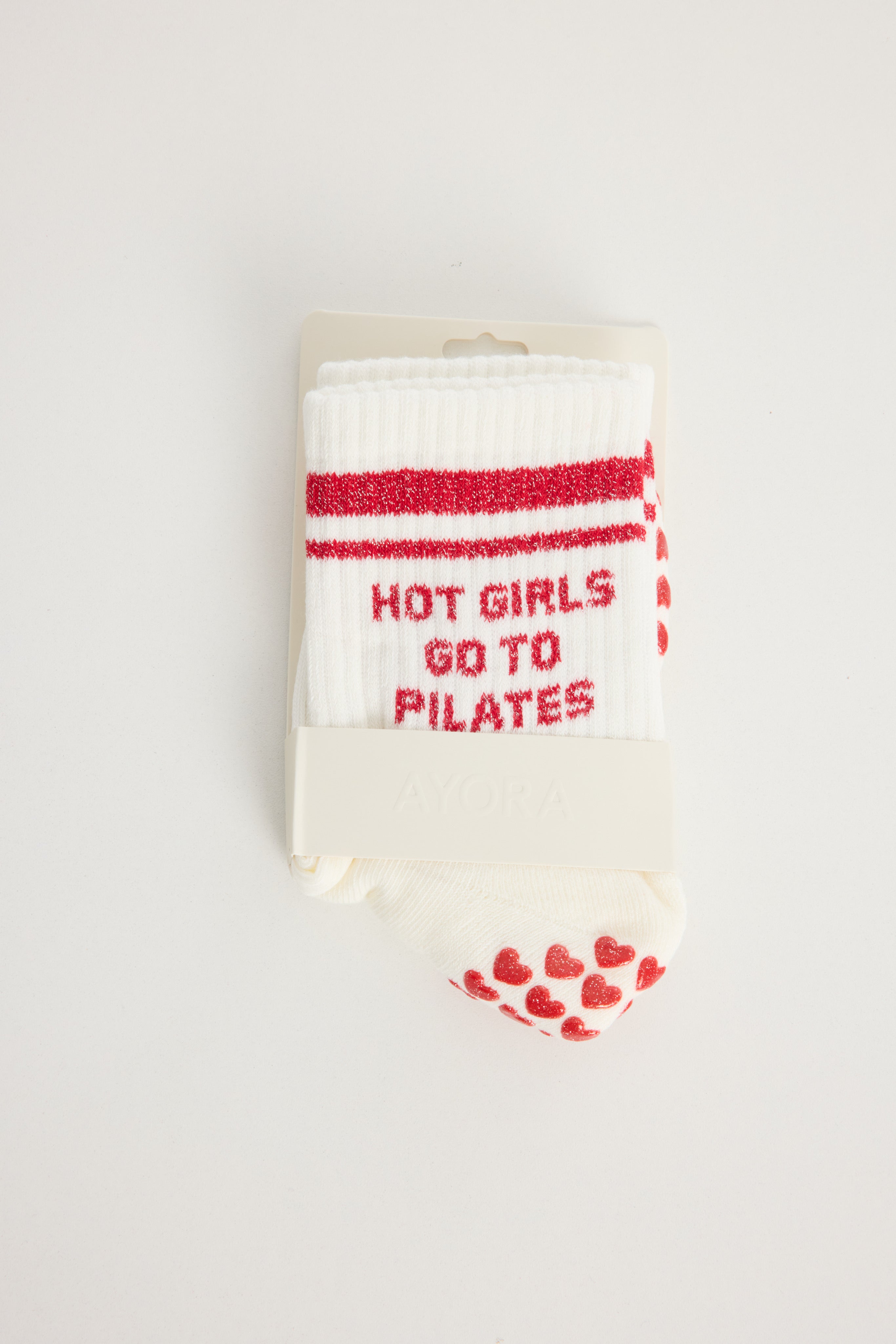 Chaussettes antidérapantes Pilates « Hot Girl Go To Pilates » – Rouge à Paillettes
