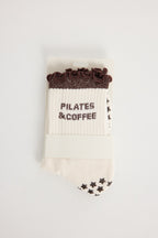 Chaussettes antidérapantes Pilates FRIZZY « Pilates and Coffee» – Marron à Paillettes