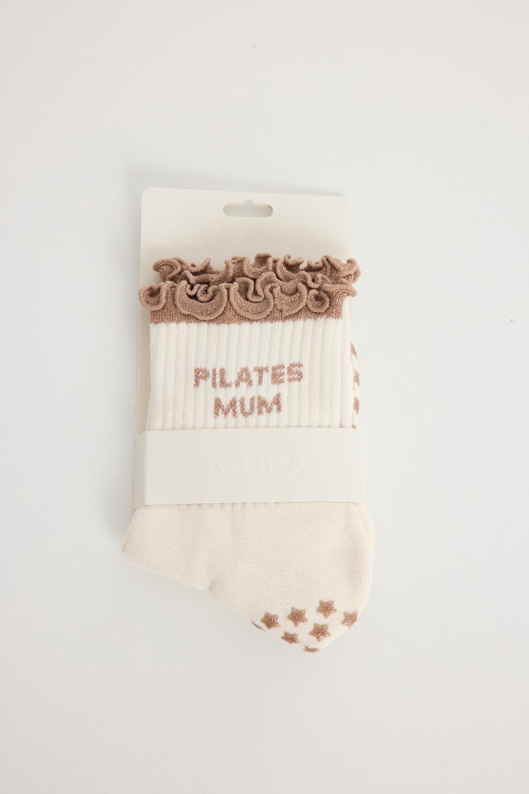 Chaussettes antidérapantes Pilates FRIZZY « Pilates Pilates Mum» – Beige à Paillettes