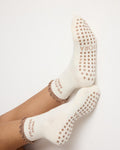 Chaussettes antidérapantes Pilates FRIZZY « Pilates Pilates Mum» – Beige à Paillettes