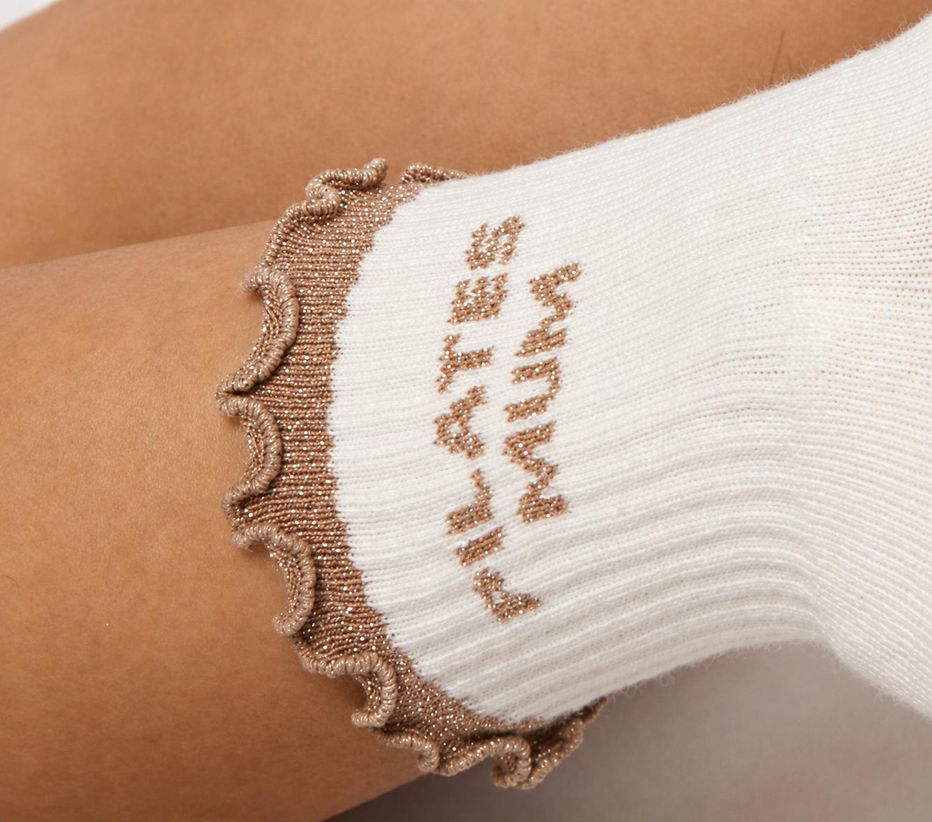 Chaussettes antidérapantes Pilates FRIZZY « Pilates Pilates Mum» – Beige à Paillettes