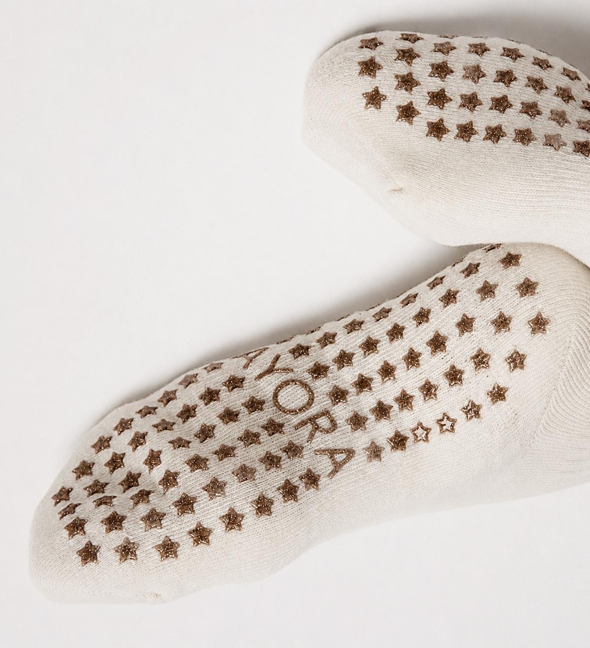 Chaussettes antidérapantes Pilates FRIZZY « Pilates Pilates Mum» – Beige à Paillettes