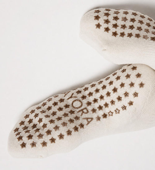 Chaussettes antidérapantes Pilates FRIZZY « Pilates Pilates Mum» – Beige à Paillettes