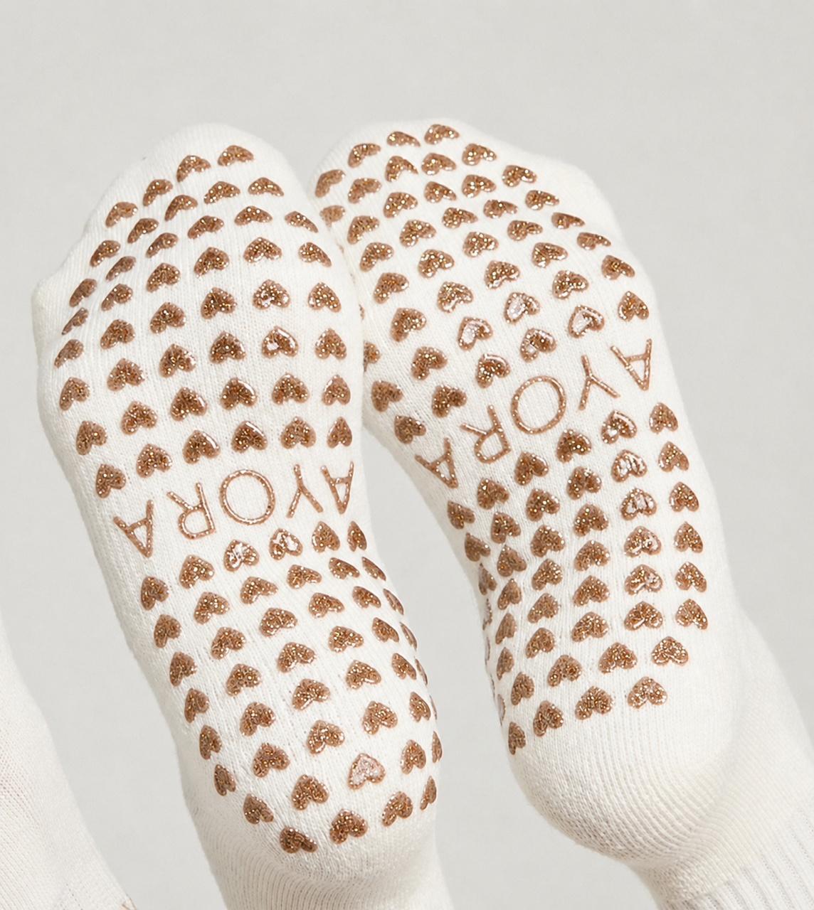 Chaussettes antidérapantes Pilates STRIPE «Pilates Mum» – Beige à Paillettes