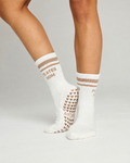 Chaussettes antidérapantes Pilates STRIPE «Pilates Mum» – Beige à Paillettes