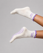 Chaussettes antidérapantes Pilates FRIZZY « Pilates Muse» – Mauve à Paillettes