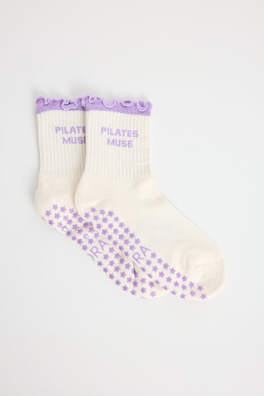 Chaussettes antidérapantes Pilates FRIZZY « Pilates Muse» – Mauve à Paillettes
