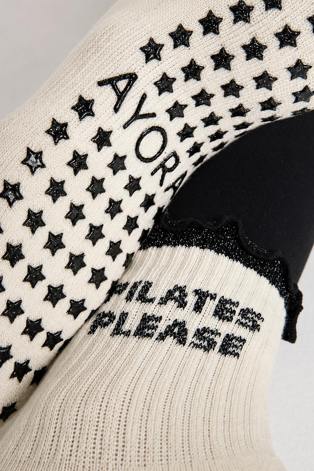 Chaussettes antidérapantes Pilates FRIZZY « Pilates Please» – Noir à Paillettes