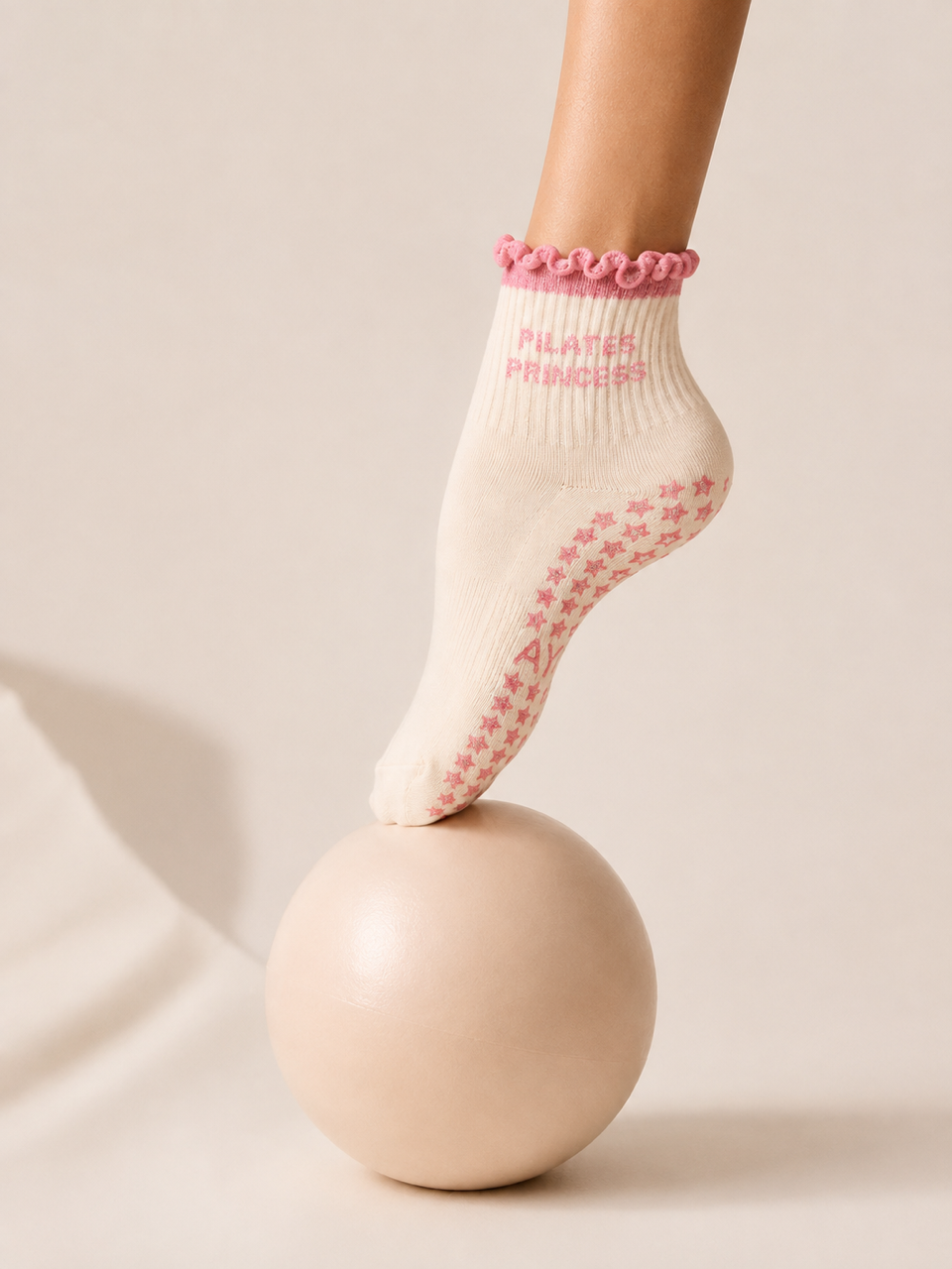 Chaussettes antidérapantes Pilates FRIZZY « Pilates Princess» – Rose à Paillettes