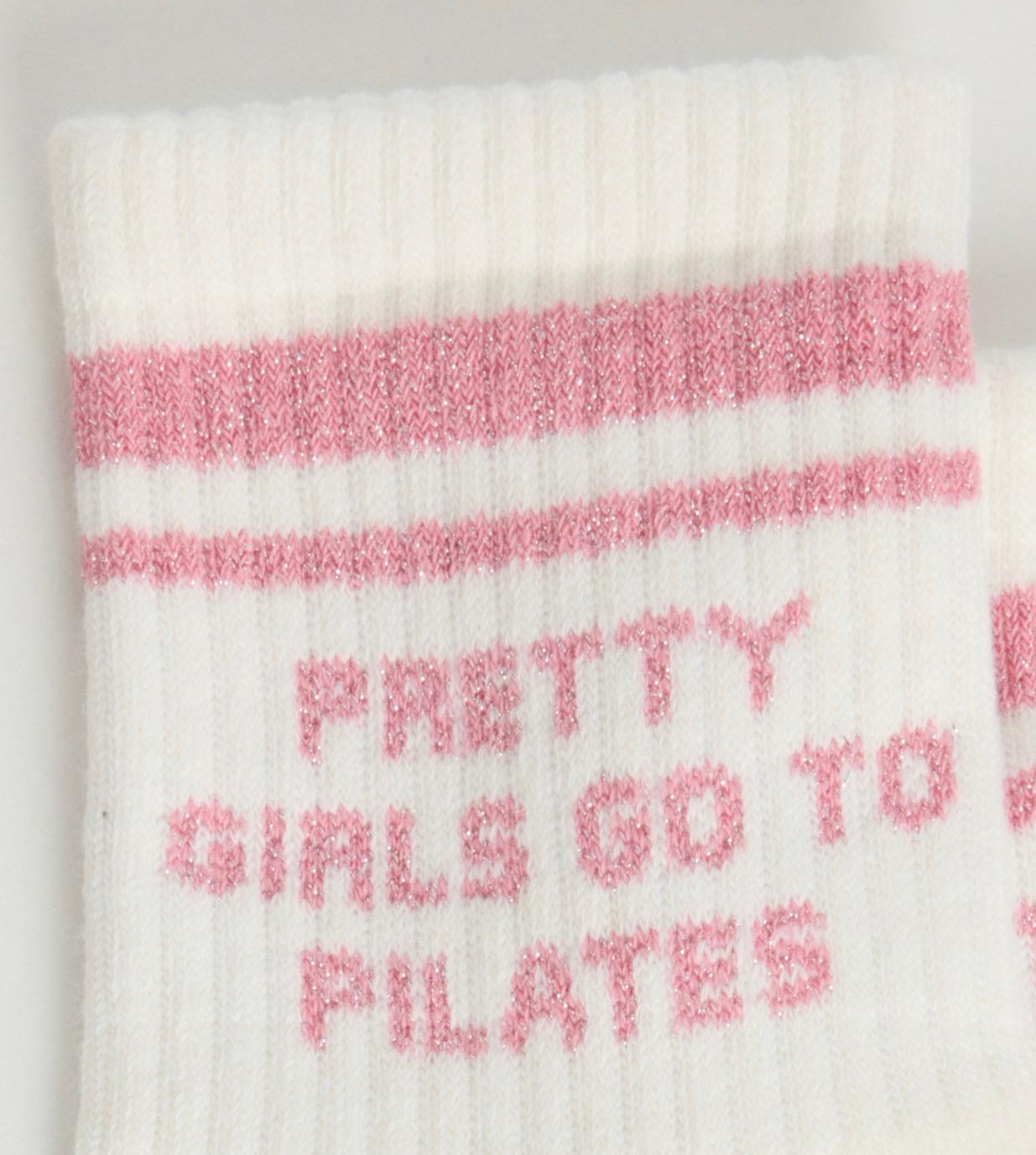 Chaussettes antidérapantes Pilates STRIPE «PRETTY GIRLS GO TO PILATES» – Rose à Paillette (Copy)