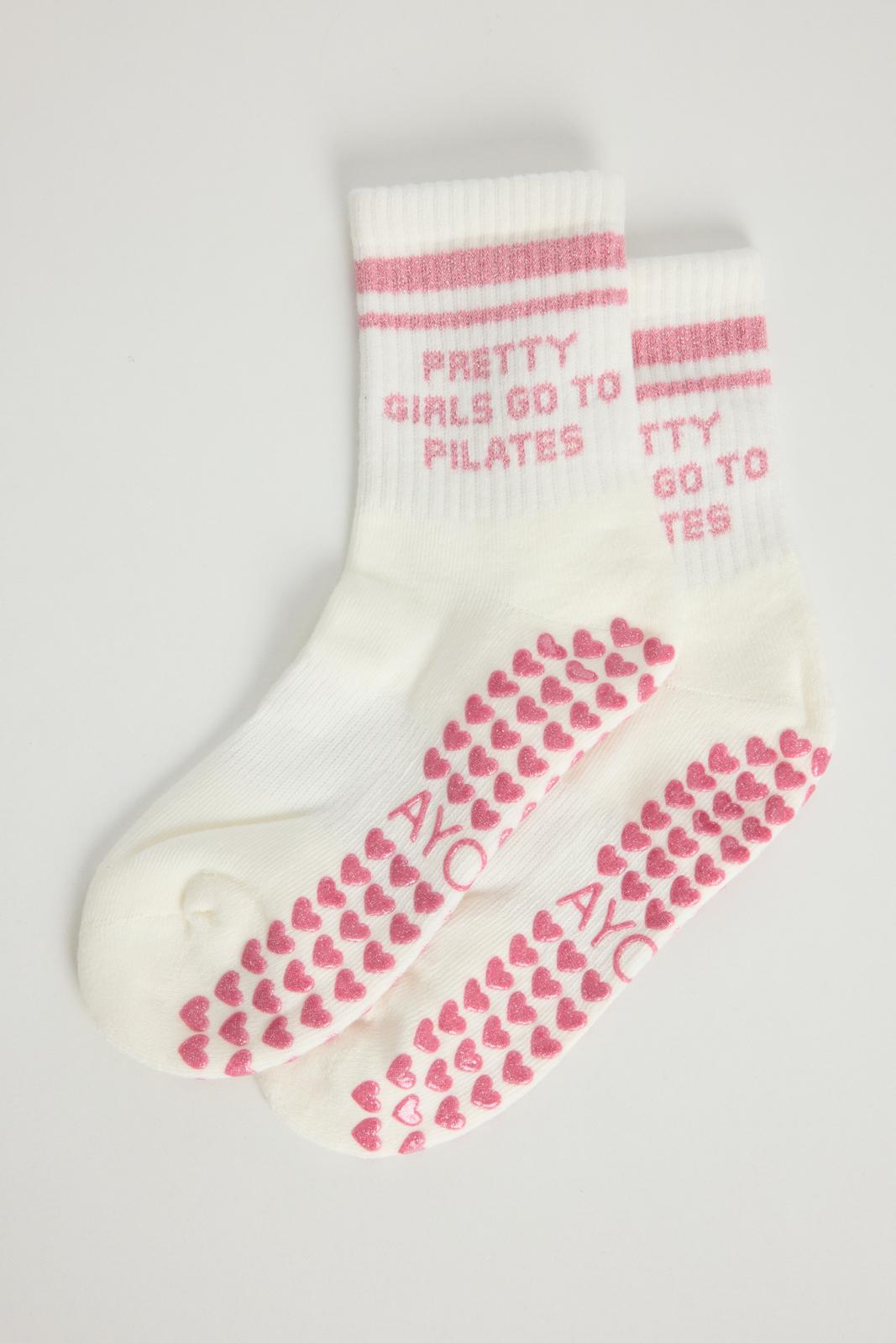 Chaussettes antidérapantes Pilates STRIPE «PRETTY GIRLS GO TO PILATES» – Rose à Paillette (Copy)