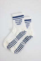 Chaussettes antidérapantes Pilates STRIPE «Putting Myself First» – Marine à Paillettes