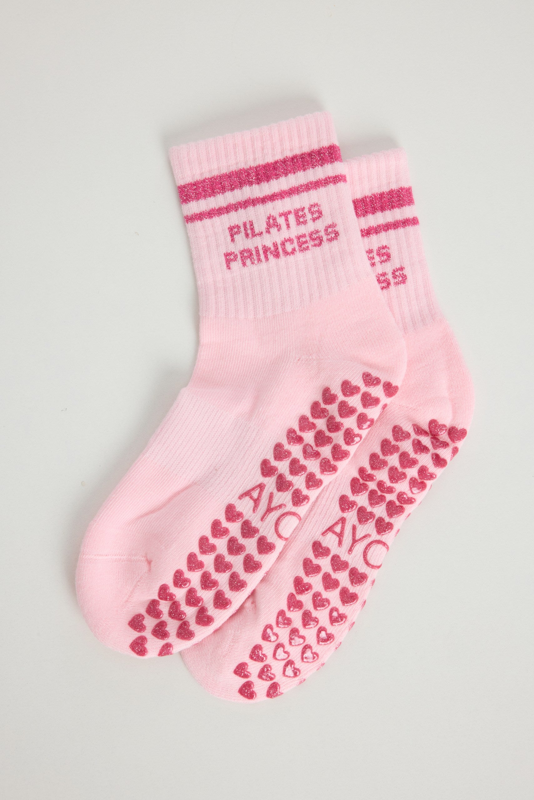 Chaussettes antidérapantes Pilates « Pilates Princess» – Rose à paillettes