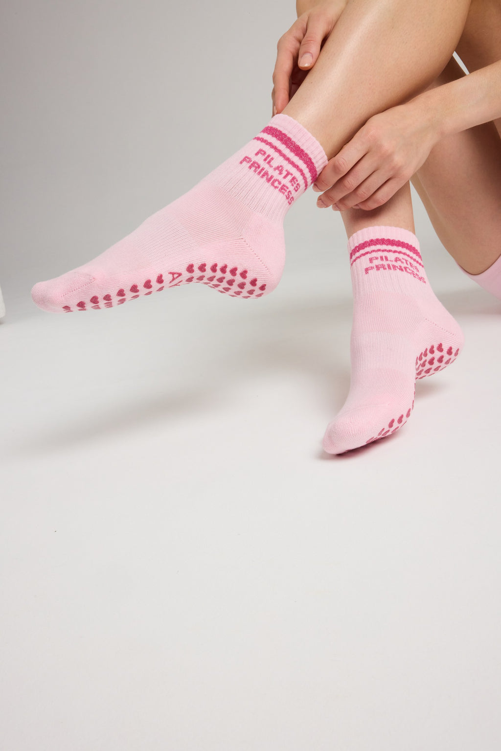 Chaussettes antidérapantes Pilates « Pilates Princess» – Rose à paillettes