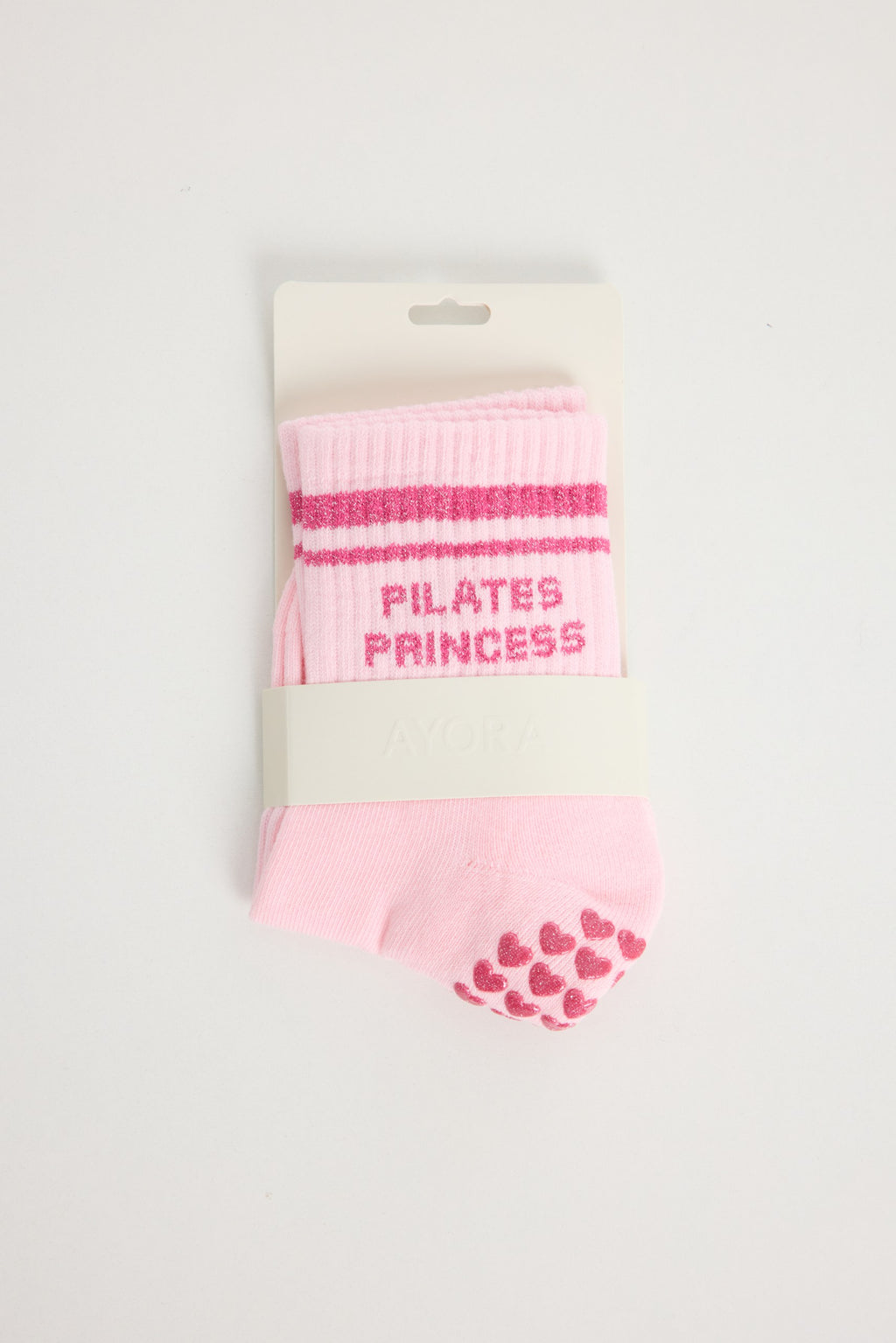Chaussettes antidérapantes Pilates « Pilates Princess» – Rose à paillettes