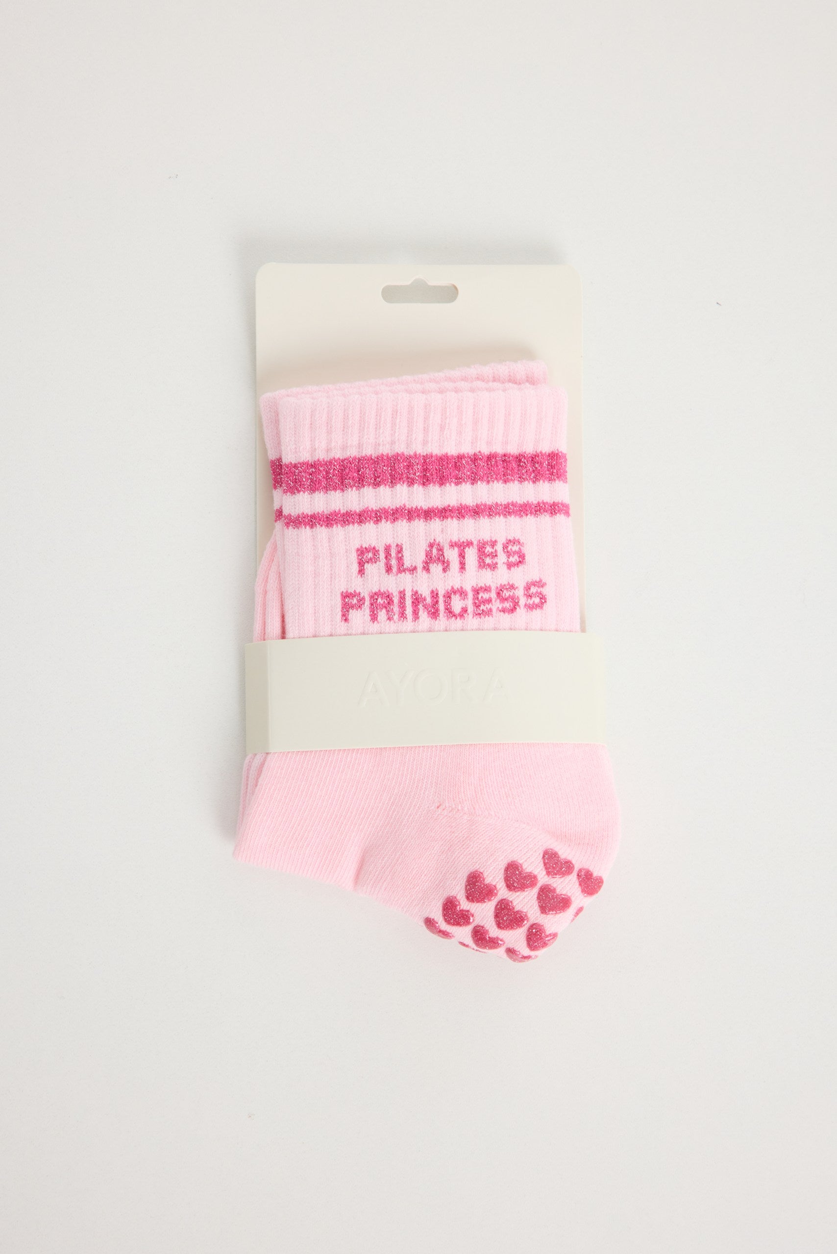 Chaussettes antidérapantes Pilates « Pilates Princess» – Rose à paillettes